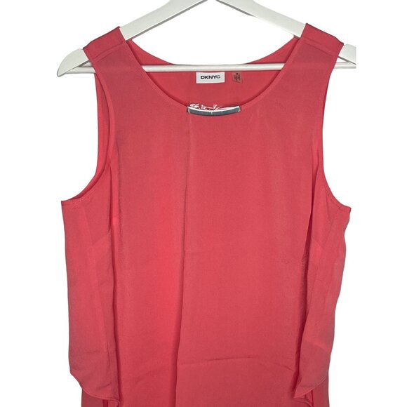 DKNY Sleeveless Layered Tank Blouse Shell Pink Coral Medium Workwear Career Top - Picture 3 of 8